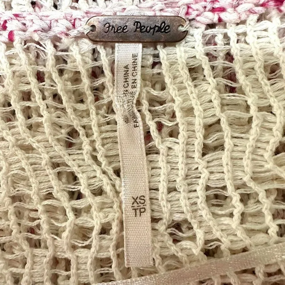 FREE PEOPLE Marled Pink White Textured Loose Knit  Swing Sweater Women XS Beachy